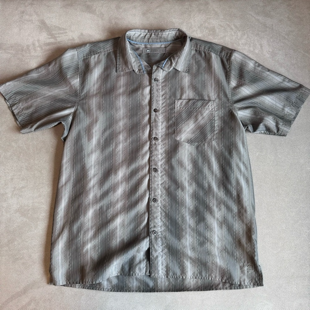 REI Shirt Mens Sz L S/Sleeve Button up Top Outdoors Grey Casual